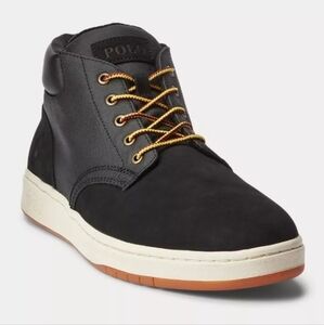 Polo Ralph Lauren Shrunken Nubuck Black Leather Sneaker Boots Mens Size-14